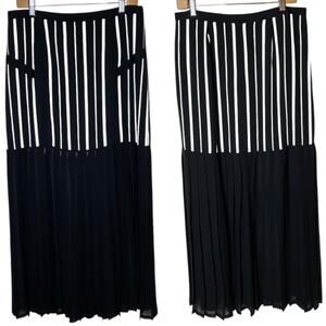 Roberto Rodriguez Pleated Black Solid and Striped Maxi Skirt, size 10
